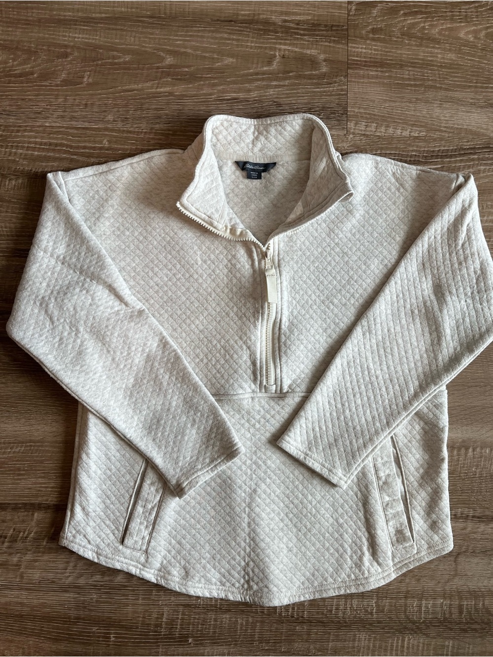 Cream Quilted Half-Zip Pullover Sweater